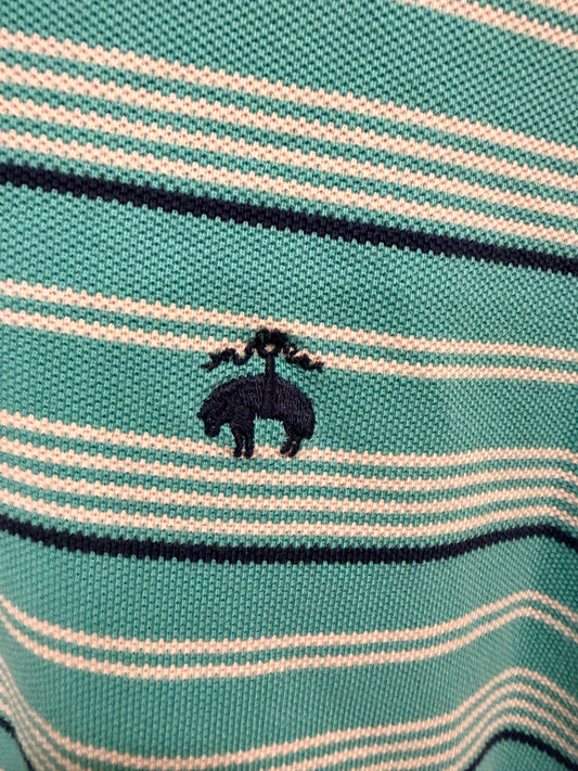 Brooks Brothers Mens Polo Shirt M Green with Stripes Performance 100% Cotton