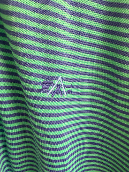 Holderness & Bourne Men's XL Green Blue Stripes Performance Stretch Golf Polo