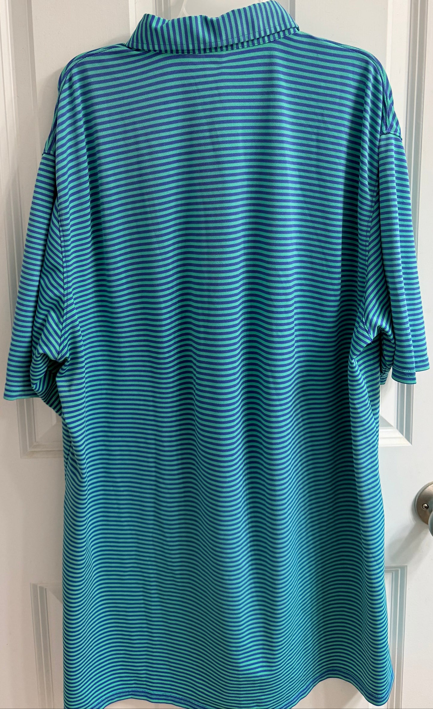 Holderness & Bourne Men's XL Green Blue Stripes Performance Stretch Golf Polo