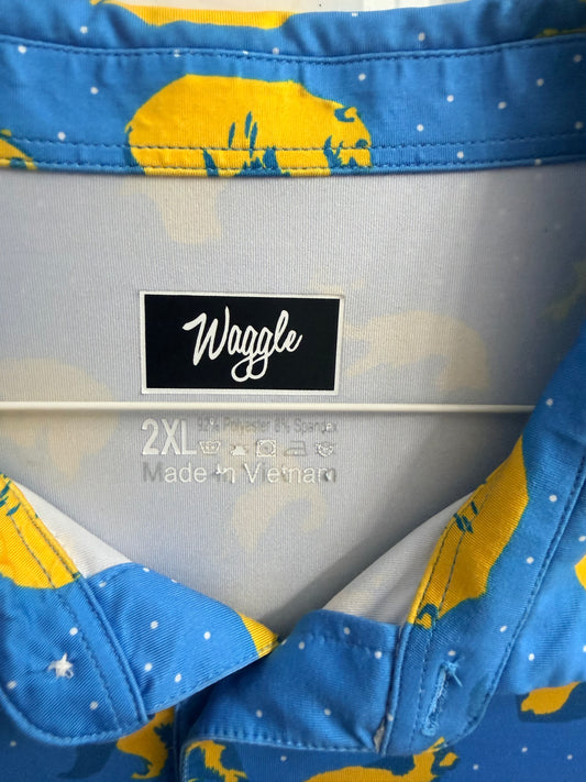 Waggle Golf Polo Shirt You're Golden Bears AOP Mens 2XL Short Sleeve Blue