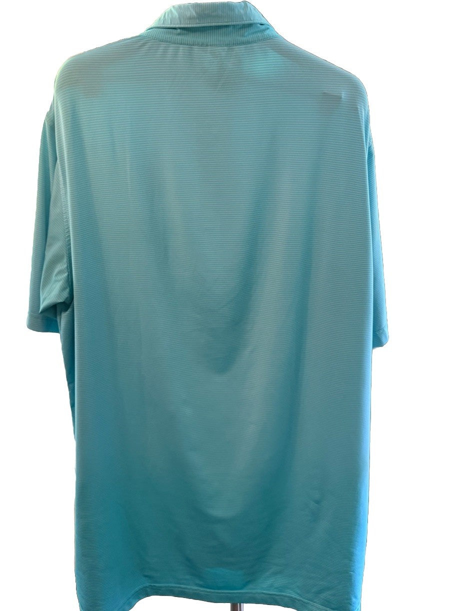 Peter Millar Mens Summer Comfort Golf Polo Shirt Large Teal Blue Striped Button