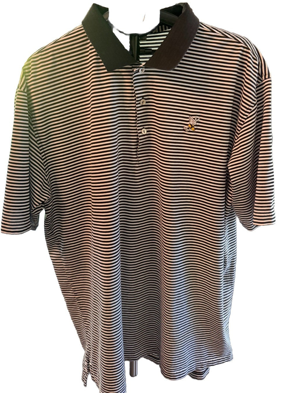 Peter Millar Polo Shirt Men Extra XLarge Black White Striped Cotton Winged Foot