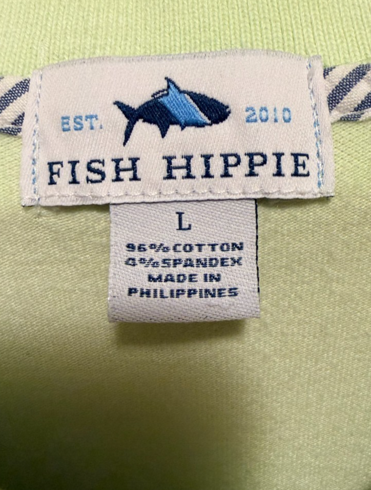 Fish Hippie Co Polo Shirt Mens Large Light Green