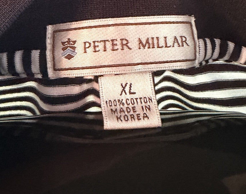 Peter Millar Polo Shirt Men Extra XLarge Black White Striped Cotton Winged Foot