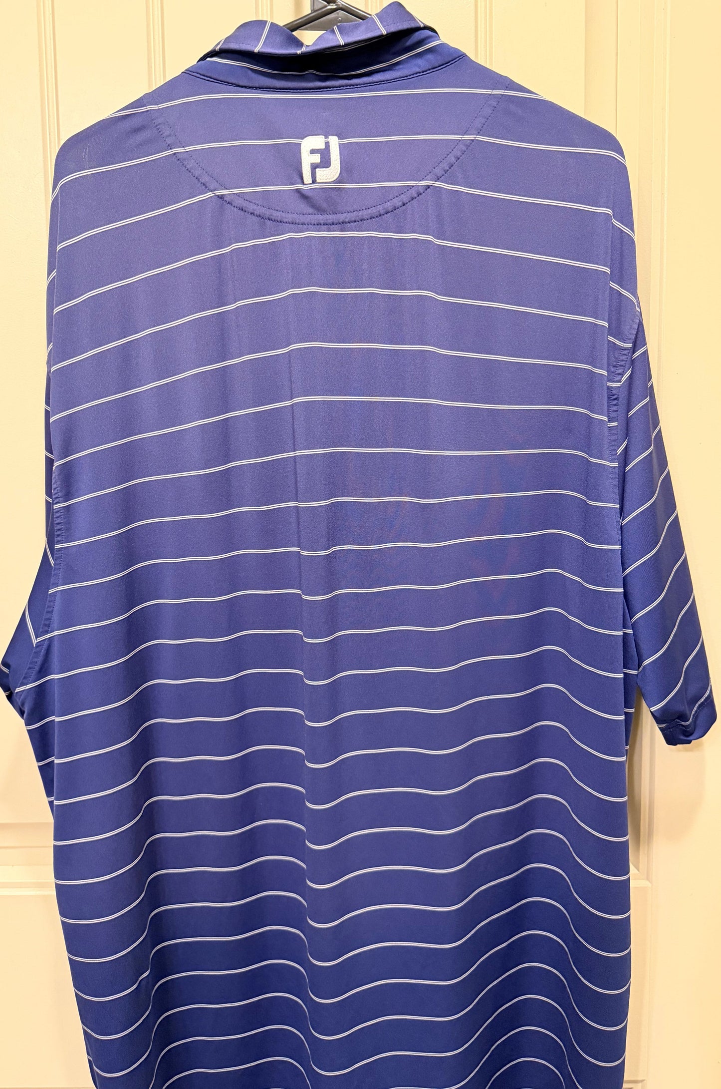 FootJoy FJ Golf Polo Shirt Mens (XL) Blue Striped Performance Jekyll Island Logo