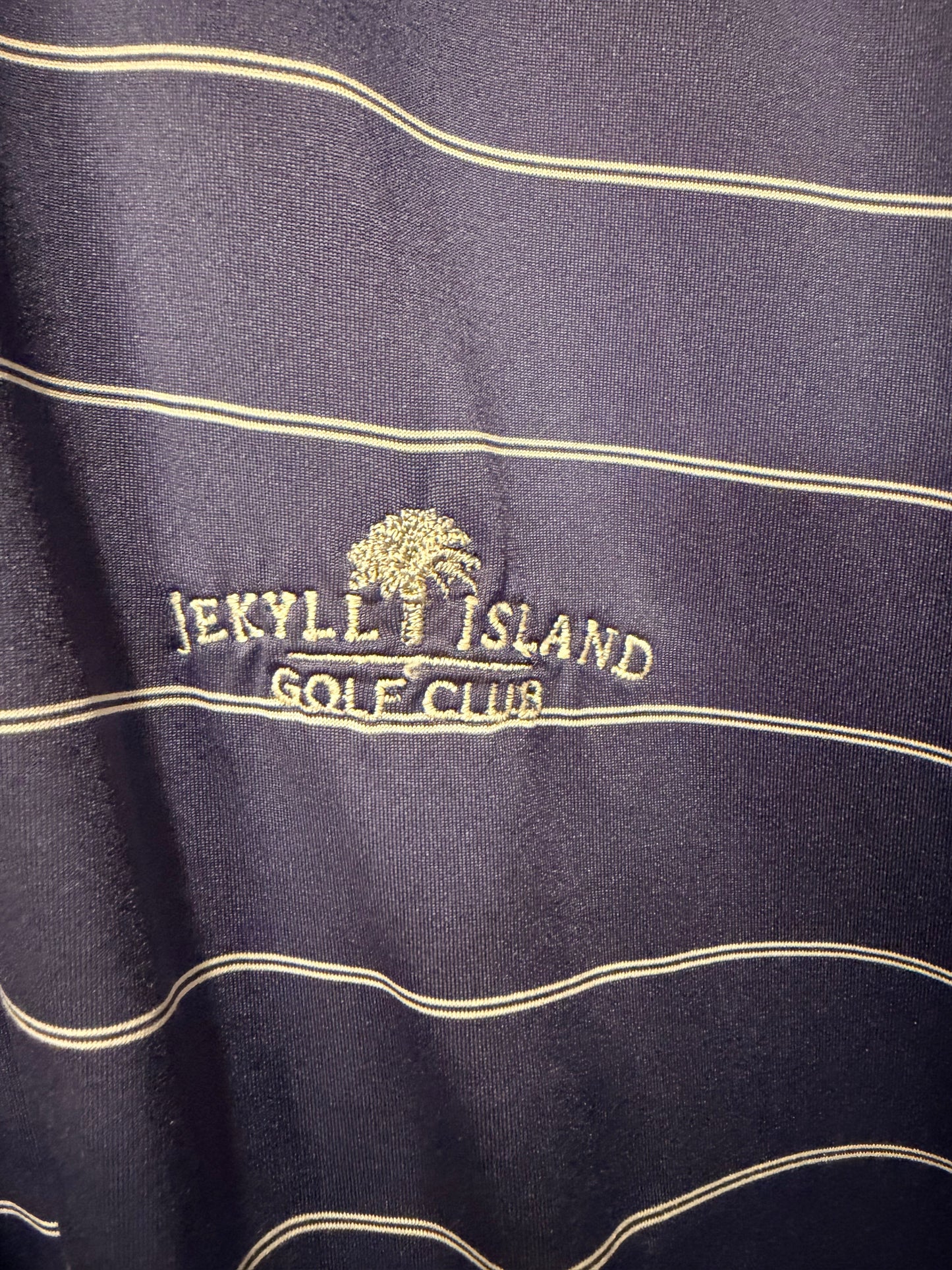 FootJoy FJ Golf Polo Shirt Mens (XL) Blue Striped Performance Jekyll Island Logo
