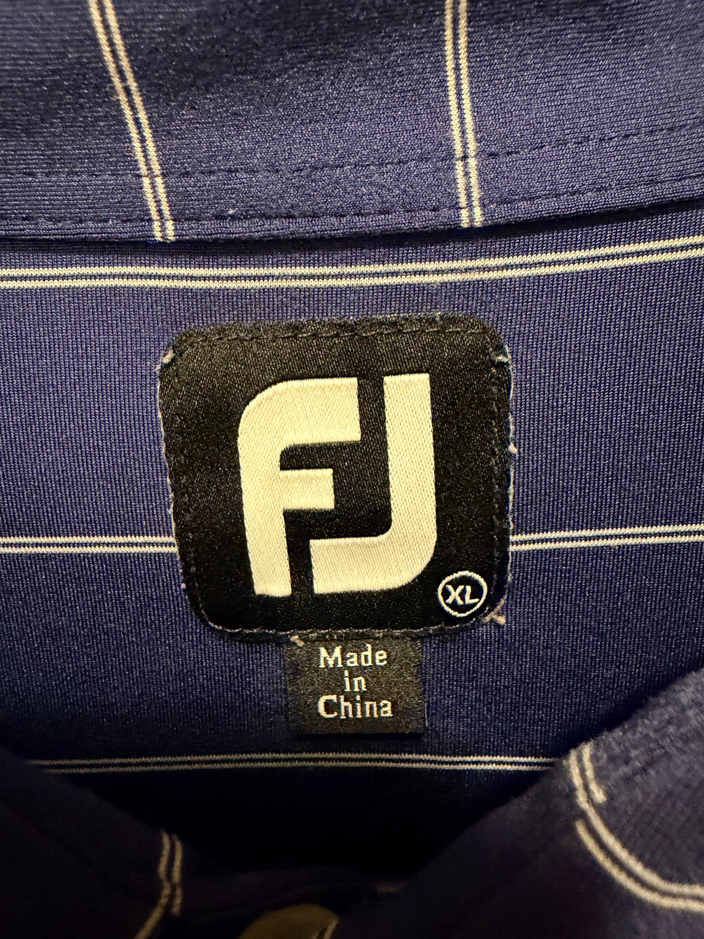 FootJoy FJ Golf Polo Shirt Mens (XL) Blue Striped Performance Jekyll Island Logo