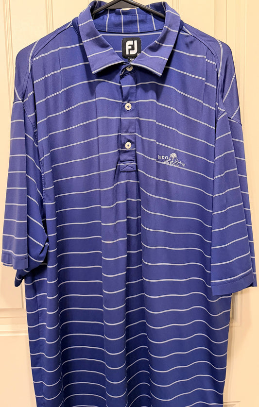 FootJoy FJ Golf Polo Shirt Mens (XL) Blue Striped Performance Jekyll Island Logo