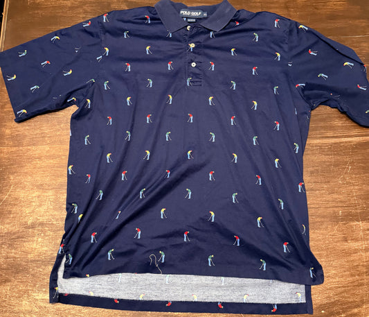 Polo Golf Ralph Lauren Vintage Men's Navy Golf Print Short Sleeve Polo Shirt XL