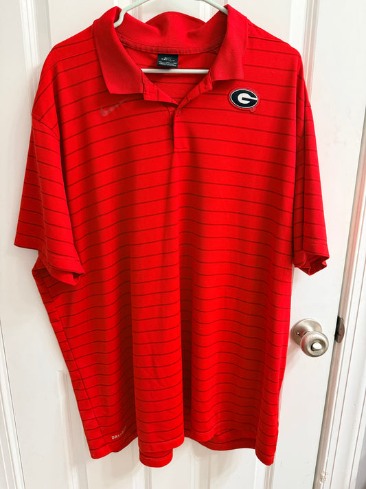 Nike UGA Georgia Bulldogs On-field Men's 3XL Red Stripe Polo GUC. GB38