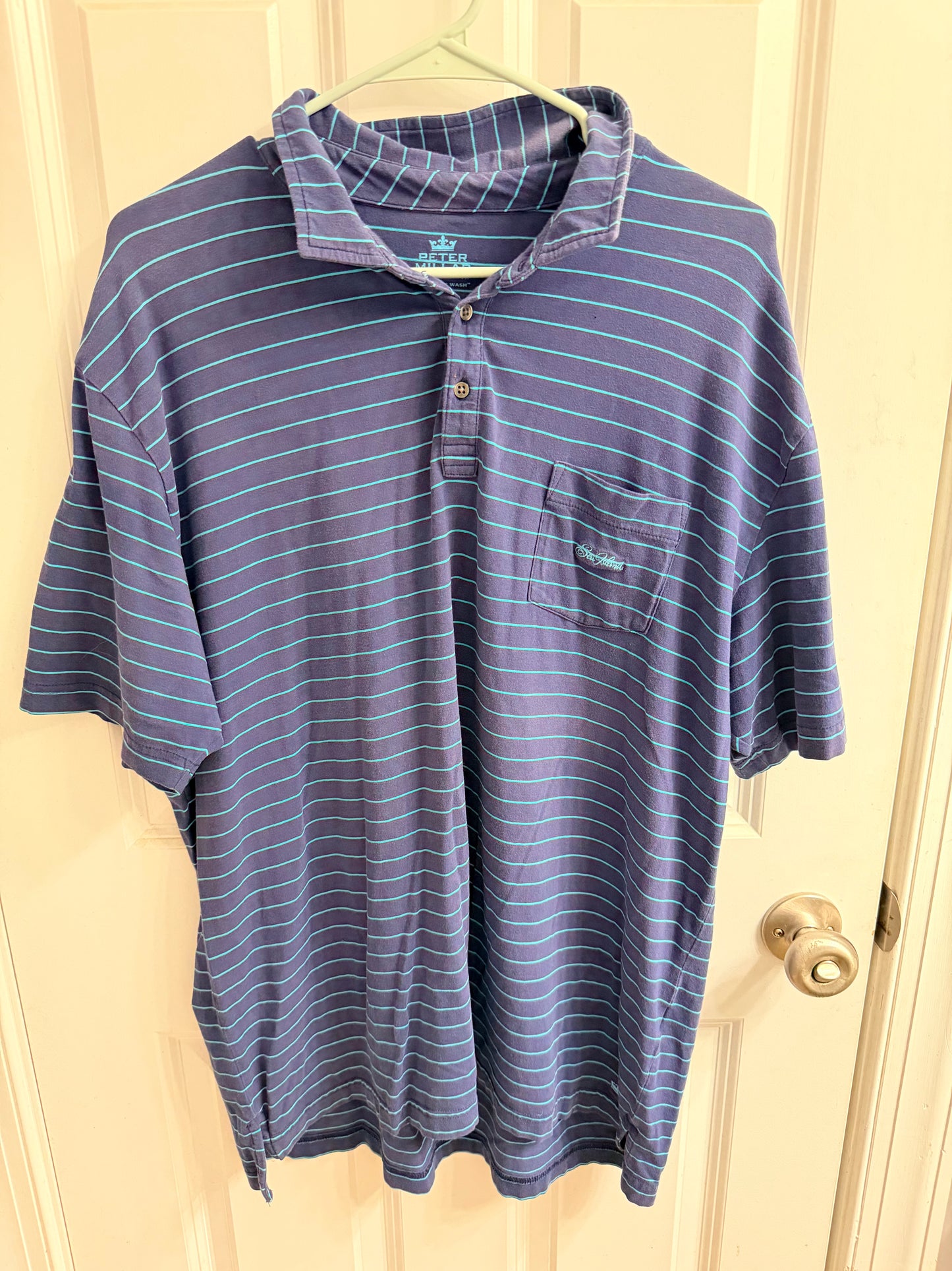 Peter Millar Shirt Mens XL Seaside Wash Polo Stretch Striped Blue
