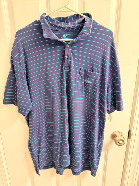 Peter Millar Shirt Mens XL Seaside Wash Polo Stretch Striped Blue