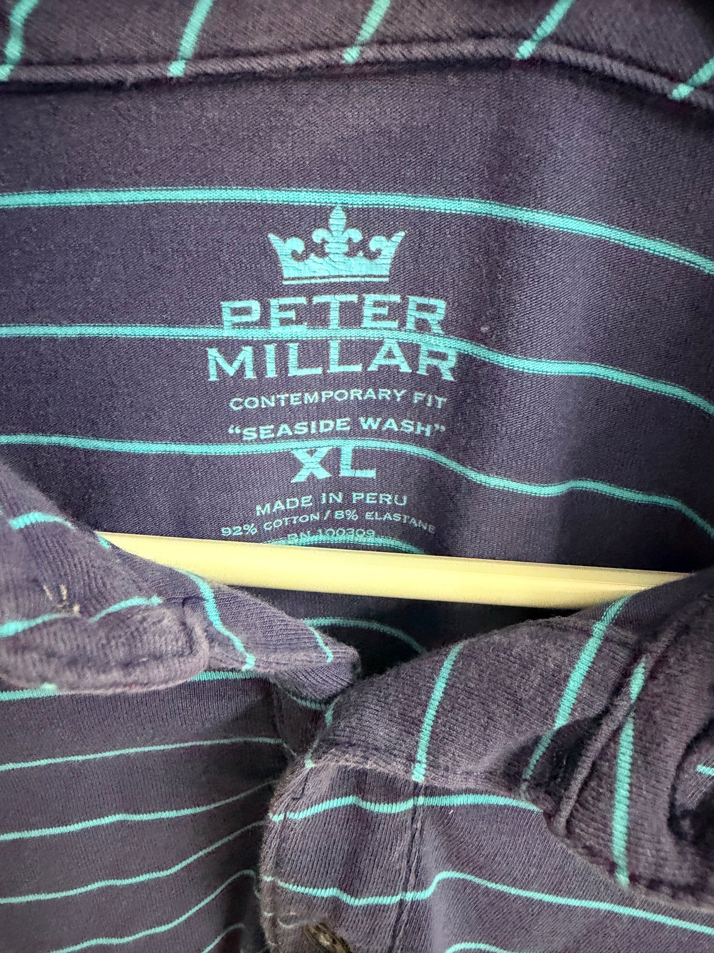 Peter Millar Shirt Mens XL Seaside Wash Polo Stretch Striped Blue