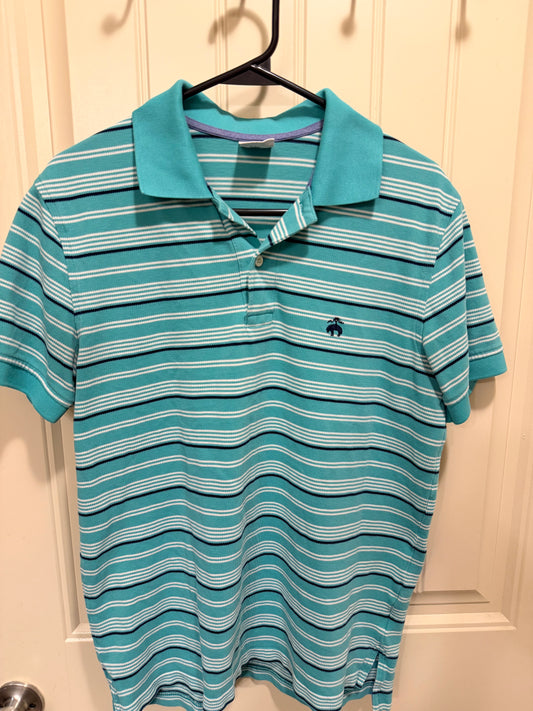 Brooks Brothers Mens Polo Shirt  M Green with Stripes  Performance  100% Cotton