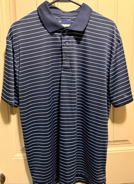 Jack Nicklaus Polo Shirt Mens Blue Striped Short Sleeve