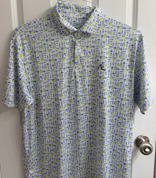 Rhoback Shirt Mens XL White Golf Polo All Over Print Margaritas Stretch