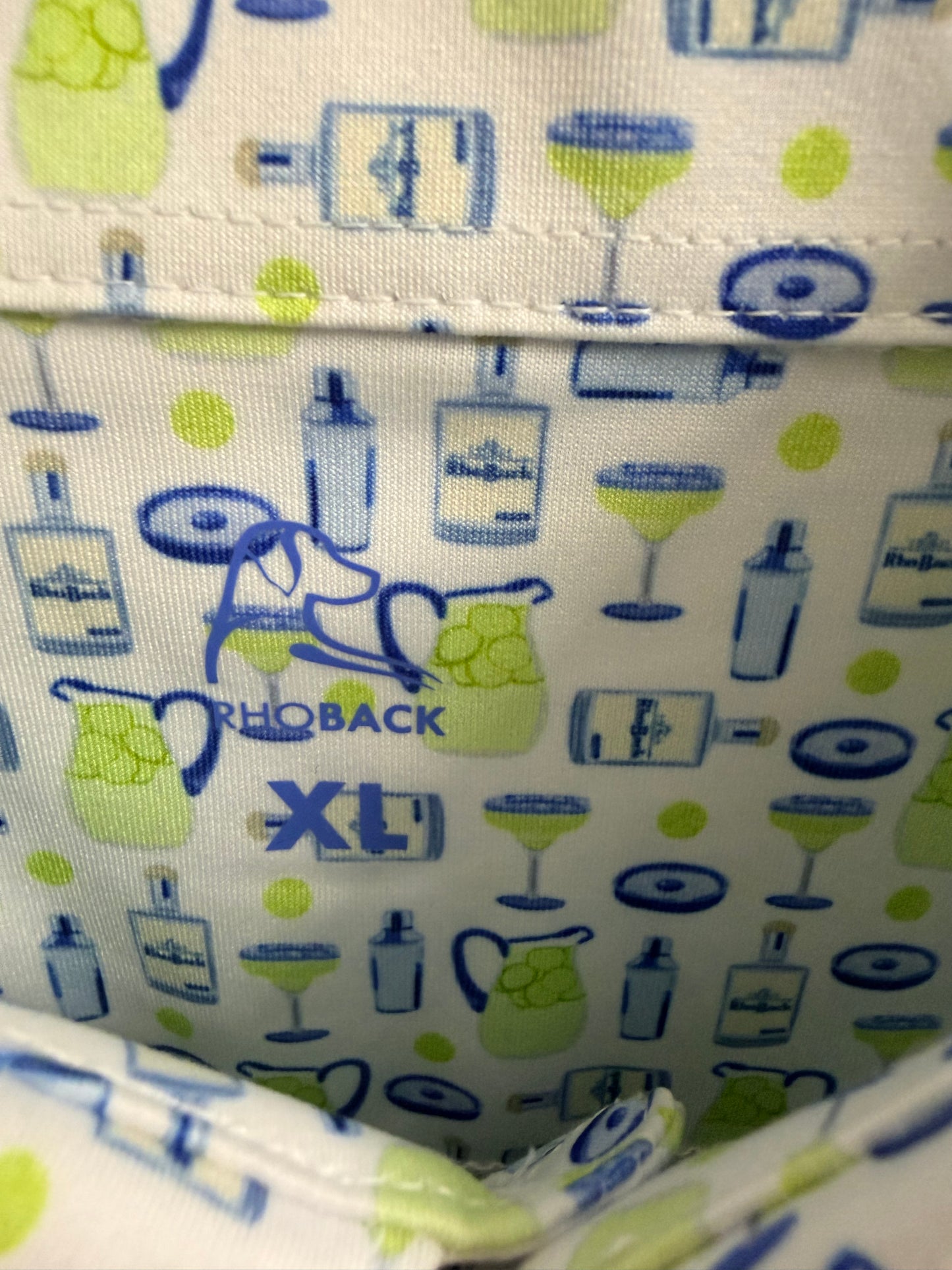 Rhoback Shirt Mens XL White Golf Polo All Over Print Margaritas Stretch