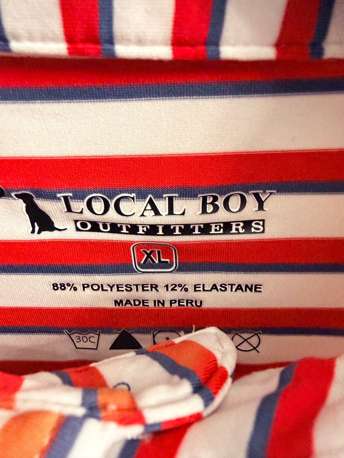 Local Boy Outfitters Mens Size XLarge Seabrook Striped Stretch Golf Polo Red