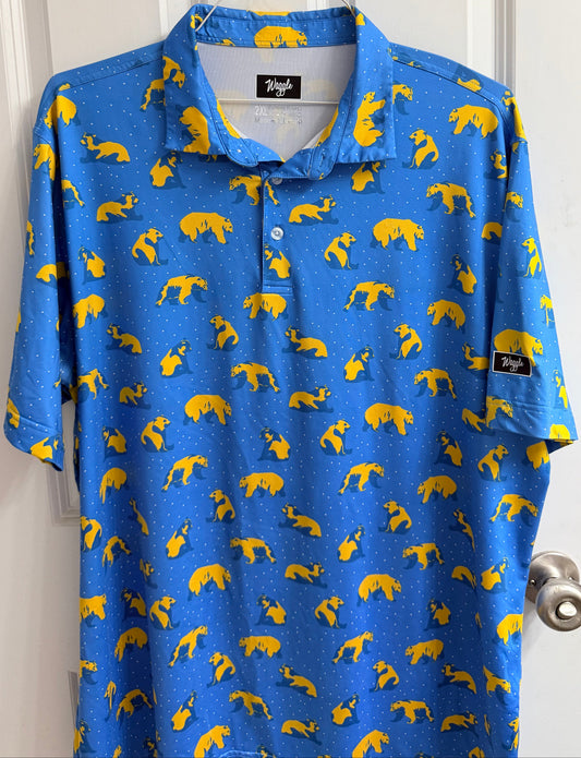 Waggle Golf Polo Shirt You're Golden Bears AOP Mens 2XL Short Sleeve Blue