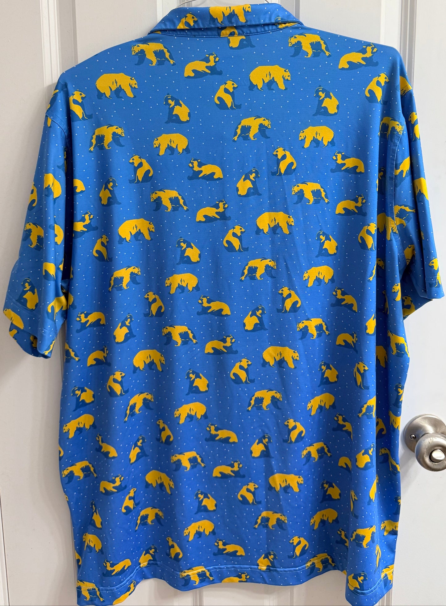 Waggle Golf Polo Shirt You're Golden Bears AOP Mens 2XL Short Sleeve Blue